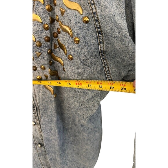 Monique Fashions 80s Acid Washed Blue Denim Gold Stud Shirt Jacket  13/14 - Picture 6 of 10